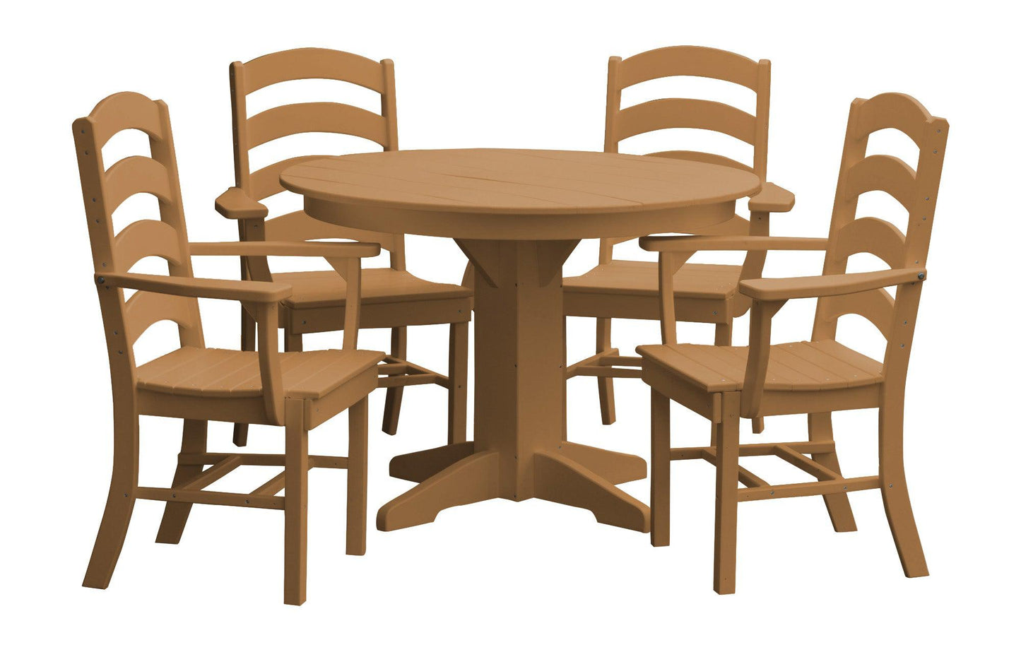 Bryton Park Poly Furniture Recycled Plastic Round Table with Ladderback Dining Chair w/ Arms 5 Piece Dining Set - LEAD TIME TO SHIP 10 BUSINESS DAYS