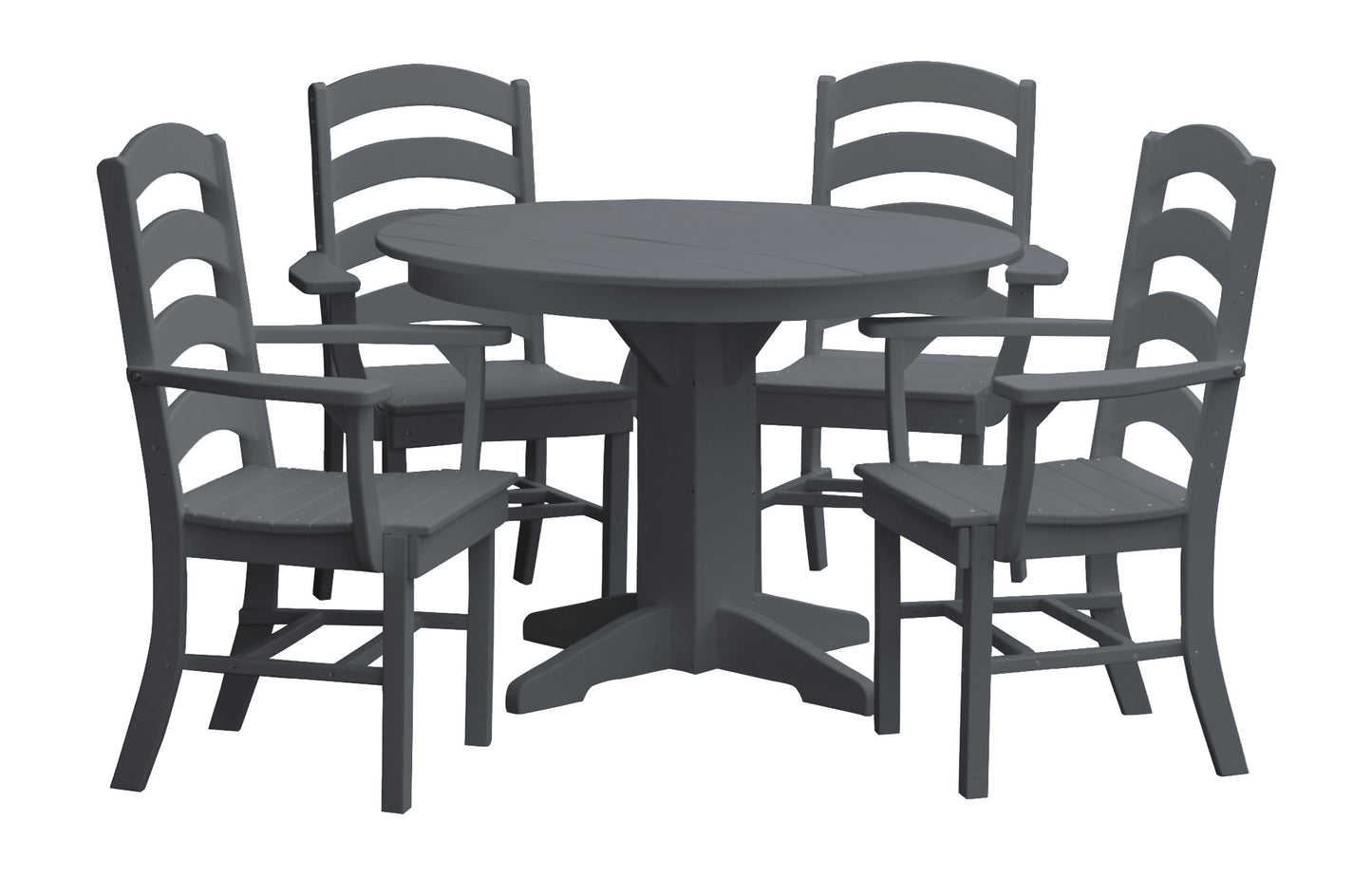 Bryton Park Poly Furniture Recycled Plastic Round Table with Ladderback Dining Chair w/ Arms 5 Piece Dining Set - LEAD TIME TO SHIP 10 BUSINESS DAYS