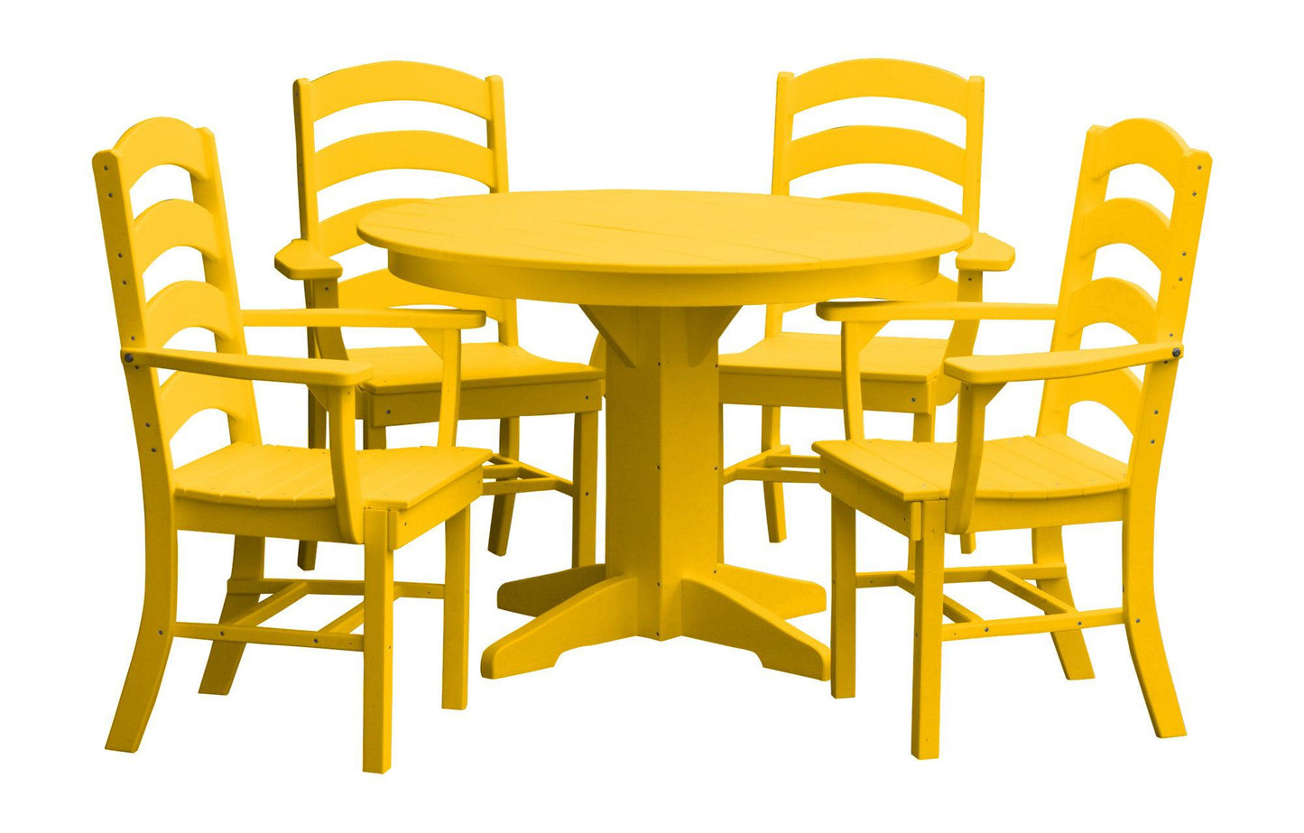 Bryton Park Poly Furniture Recycled Plastic Round Table with Ladderback Dining Chair w/ Arms 5 Piece Dining Set - LEAD TIME TO SHIP 10 BUSINESS DAYS