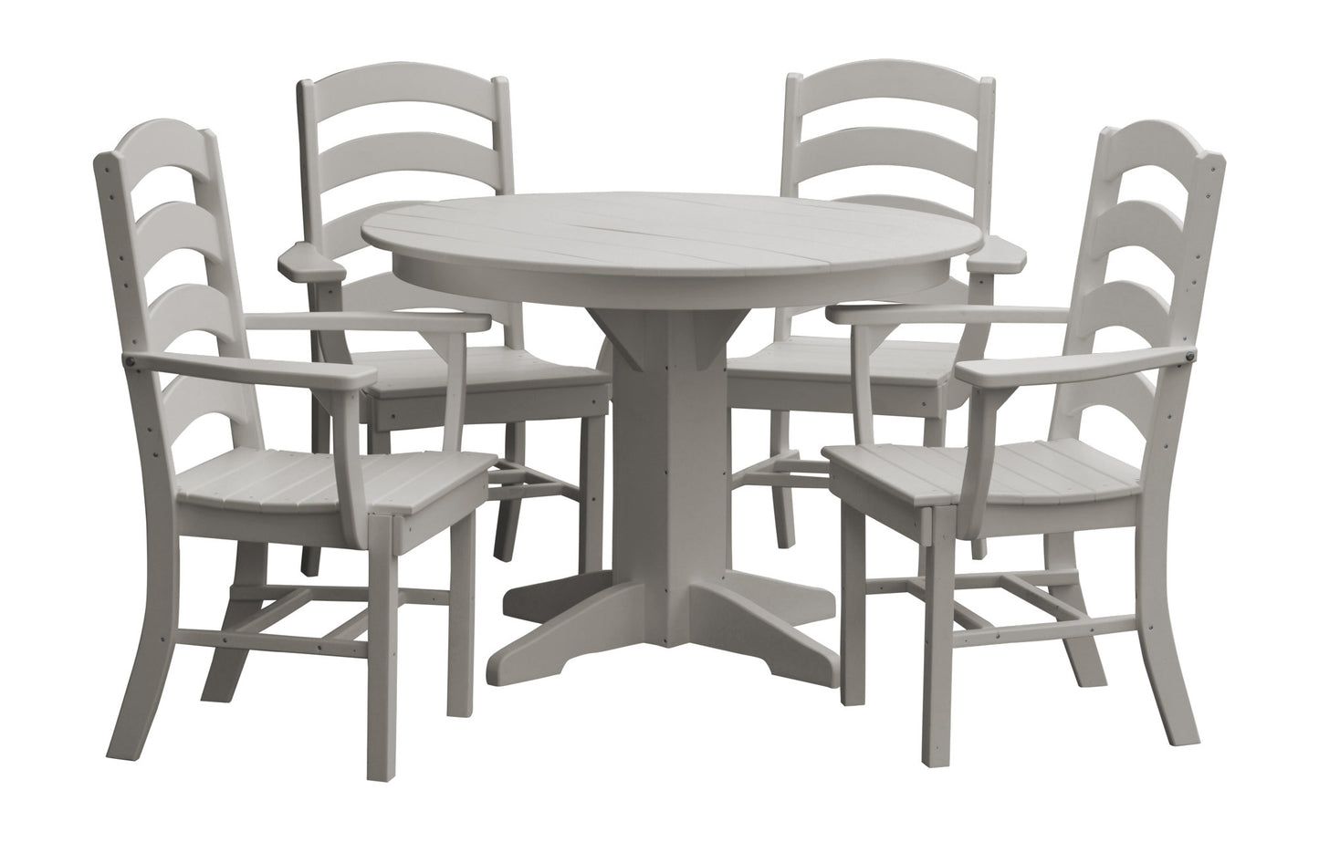 Bryton Park Poly Furniture Recycled Plastic Round Table with Ladderback Dining Chair w/ Arms 5 Piece Dining Set - LEAD TIME TO SHIP 10 BUSINESS DAYS