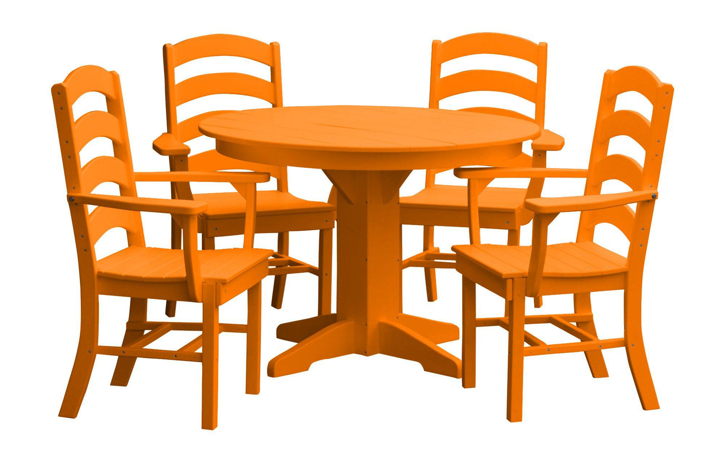 Bryton Park Poly Furniture Recycled Plastic Round Table with Ladderback Dining Chair w/ Arms 5 Piece Dining Set - LEAD TIME TO SHIP 10 BUSINESS DAYS