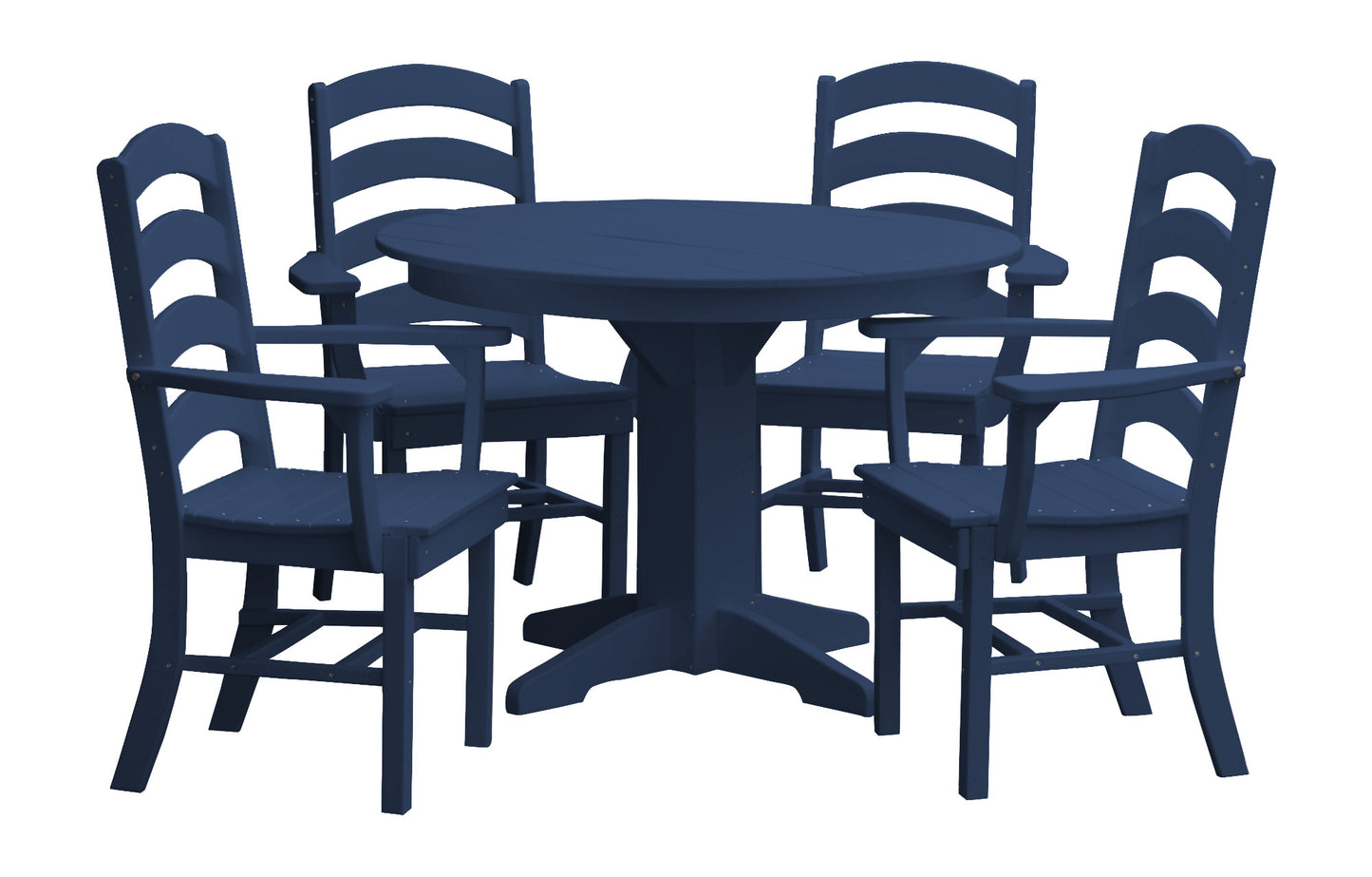Bryton Park Poly Furniture Recycled Plastic Round Table with Ladderback Dining Chair w/ Arms 5 Piece Dining Set - LEAD TIME TO SHIP 10 BUSINESS DAYS