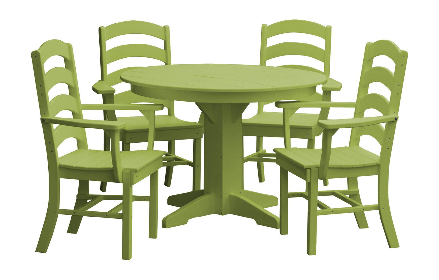 Bryton Park Poly Furniture Recycled Plastic Round Table with Ladderback Dining Chair w/ Arms 5 Piece Dining Set - LEAD TIME TO SHIP 10 BUSINESS DAYS