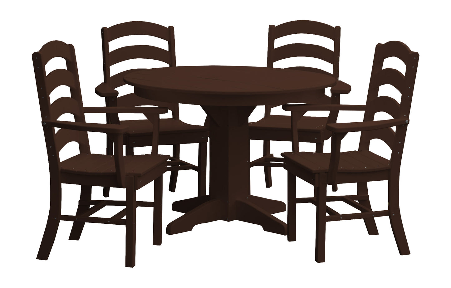 Bryton Park Poly Furniture Recycled Plastic Round Table with Ladderback Dining Chair w/ Arms 5 Piece Dining Set - LEAD TIME TO SHIP 10 BUSINESS DAYS