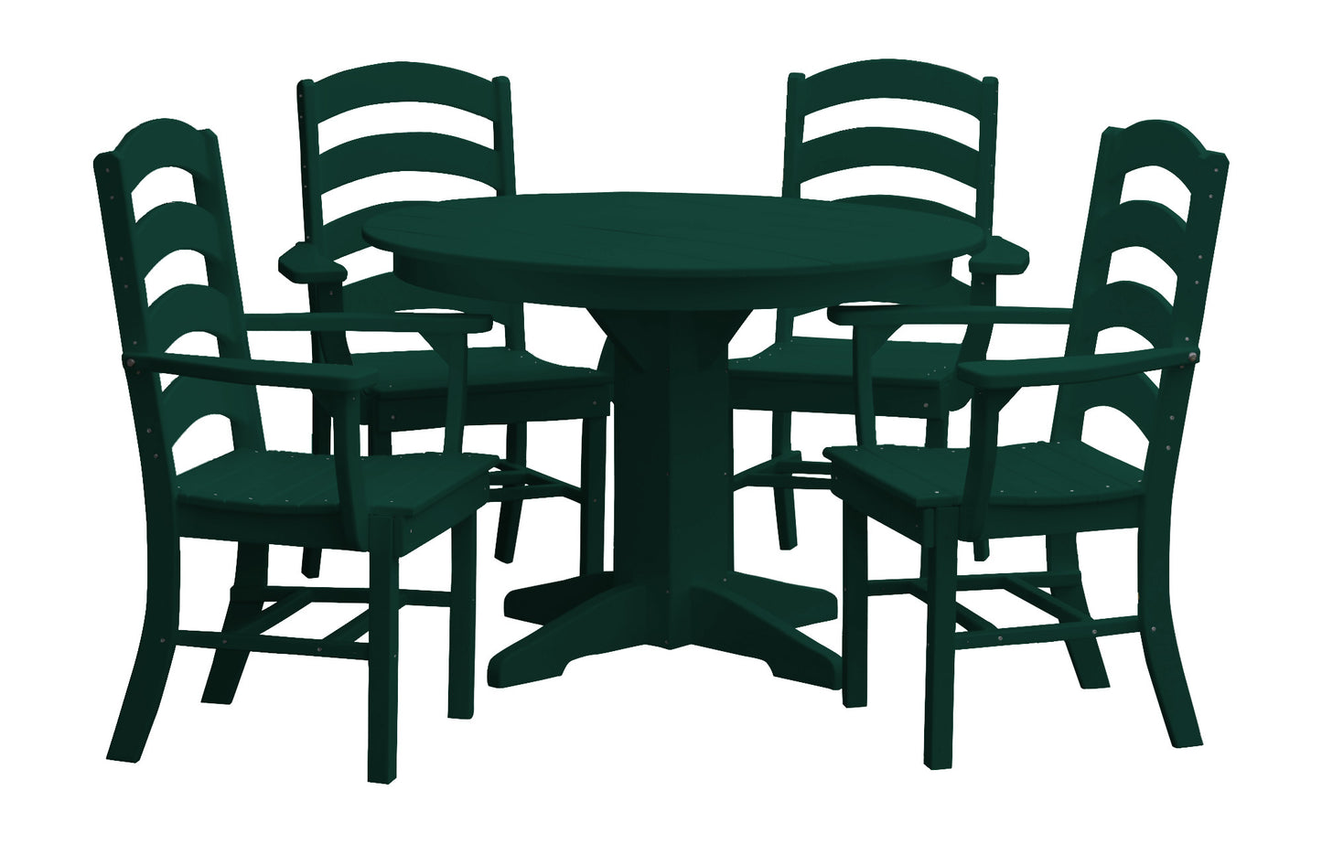 Bryton Park Poly Furniture Recycled Plastic Round Table with Ladderback Dining Chair w/ Arms 5 Piece Dining Set - LEAD TIME TO SHIP 10 BUSINESS DAYS