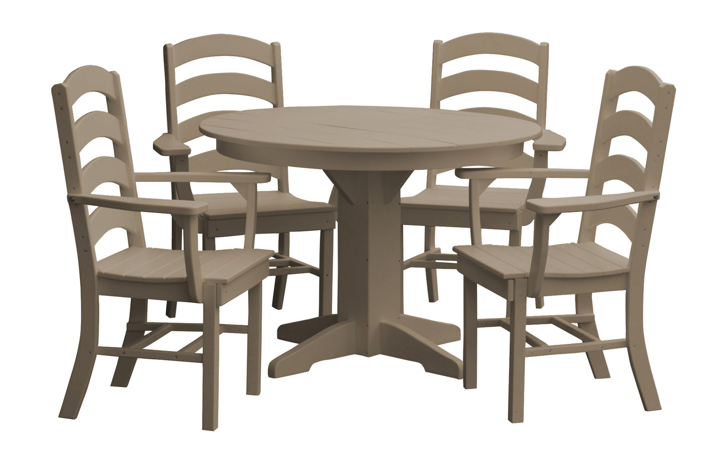 Bryton Park Poly Furniture Recycled Plastic Round Table with Ladderback Dining Chair w/ Arms 5 Piece Dining Set - LEAD TIME TO SHIP 10 BUSINESS DAYS