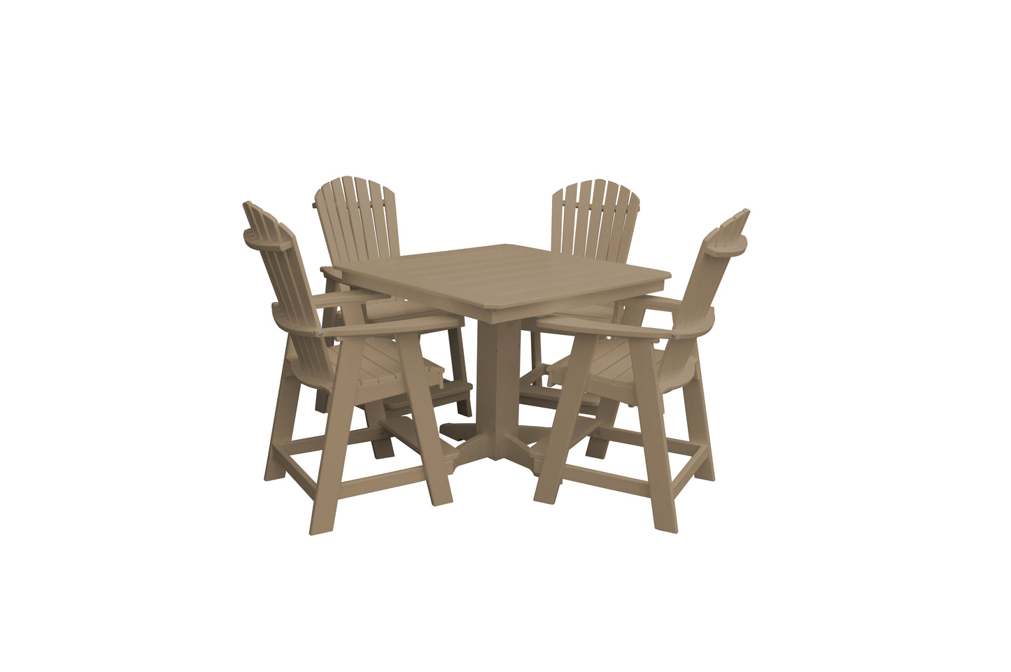 Bryton Park Poly Furniture Recycled Plastic 44in. Square Table with Fanback Balcony Chair 5 Piece Set (Counter Height) - LEAD TIME TO SHIP 10 BUSINESS DAYS