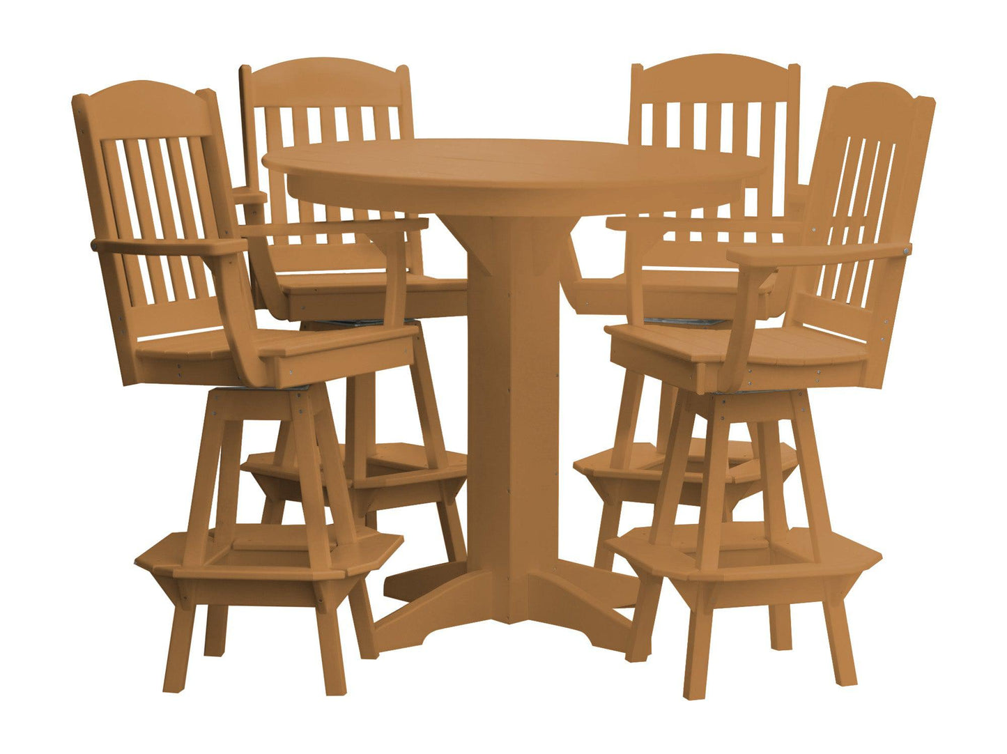 Bryton Park Poly Furniture Recycled Plastic 44in Round Bar Height Table with Classic Swivel Chairs 5 Piece  Set - LEAD TIME TO SHIP 10 BUSINESS DAYS