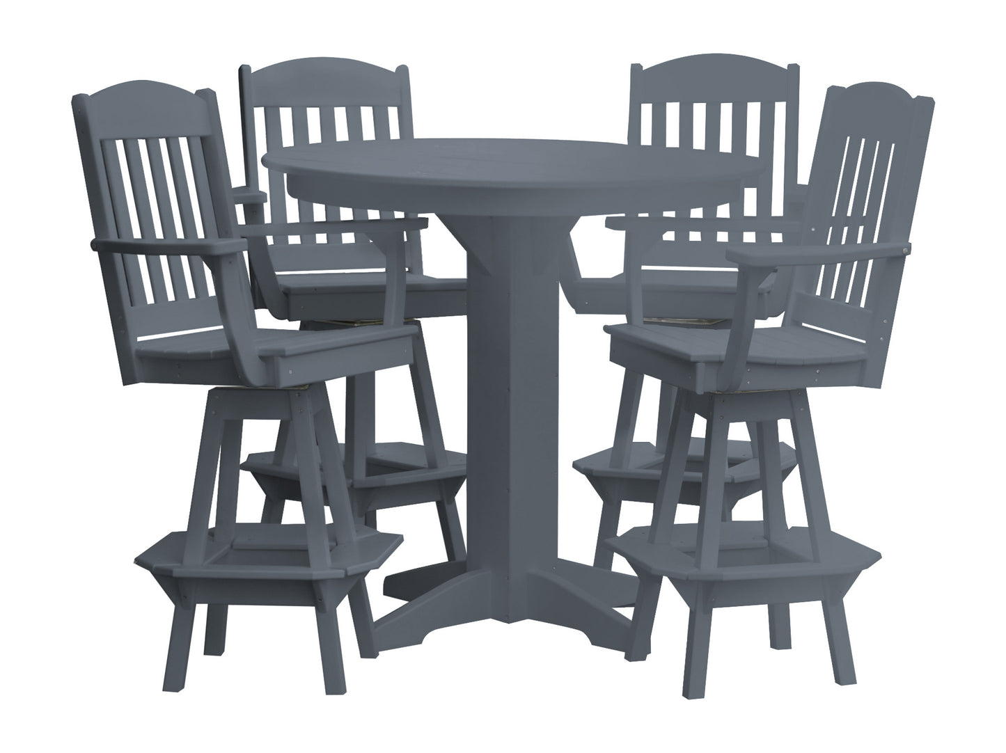 Bryton Park Poly Furniture Recycled Plastic 44in Round Bar Height Table with Classic Swivel Chairs 5 Piece  Set - LEAD TIME TO SHIP 10 BUSINESS DAYS