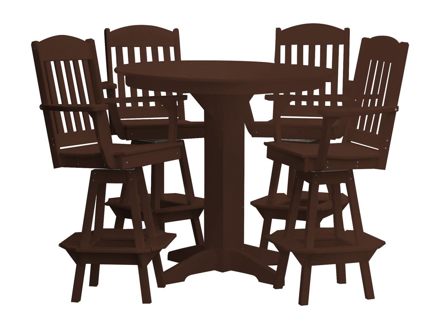 Bryton Park Poly Furniture Recycled Plastic 44in Round Bar Height Table with Classic Swivel Chairs 5 Piece  Set - LEAD TIME TO SHIP 10 BUSINESS DAYS
