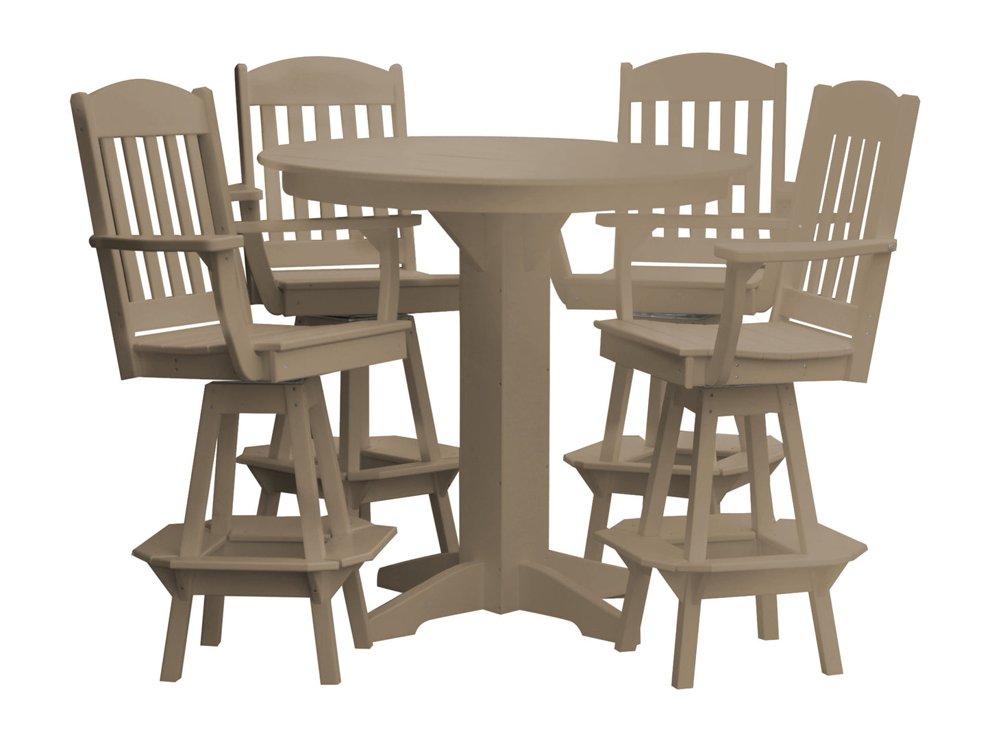 Bryton Park Poly Furniture Recycled Plastic 44in Round Bar Height Table with Classic Swivel Chairs 5 Piece  Set - LEAD TIME TO SHIP 10 BUSINESS DAYS