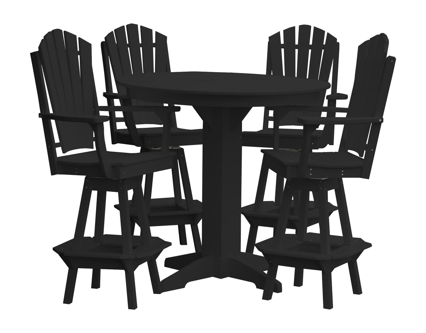 Bryton Park Poly Furniture Recycled Plastic 44in Round Bar Height Table with Fanback Swivel Bar Chair 5 Piece Set - LEAD TIME TO SHIP 10 BUSINESS DAYS