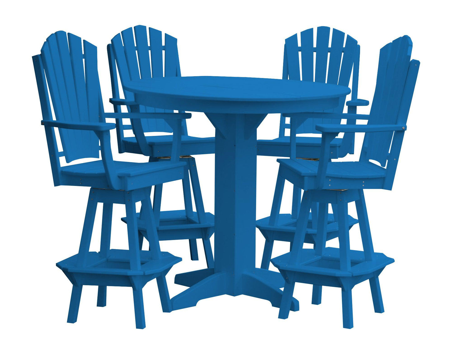 Bryton Park Poly Furniture Recycled Plastic 44in Round Bar Height Table with Fanback Swivel Bar Chair 5 Piece Set - LEAD TIME TO SHIP 10 BUSINESS DAYS