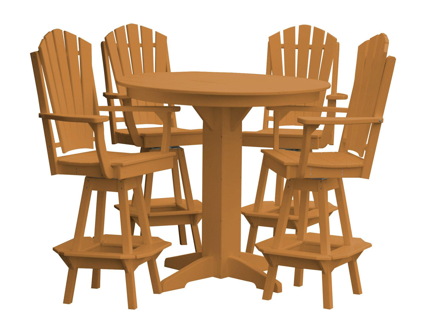 Bryton Park Poly Furniture Recycled Plastic 44in Round Bar Height Table with Fanback Swivel Bar Chair 5 Piece Set - LEAD TIME TO SHIP 10 BUSINESS DAYS