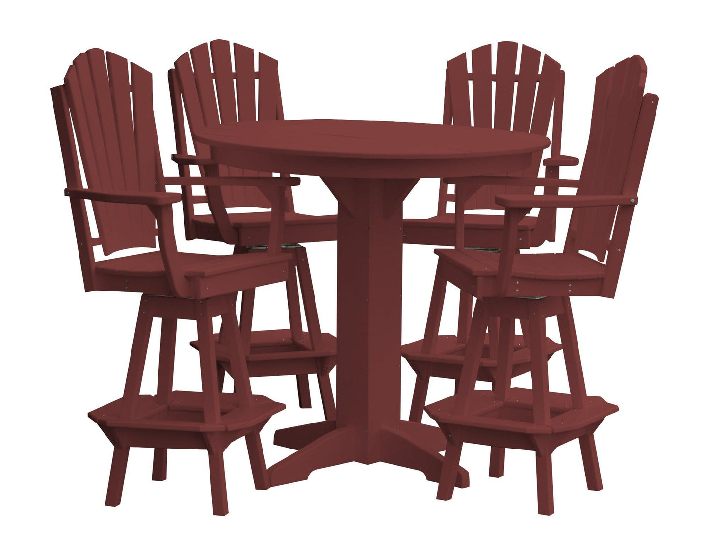 Bryton Park Poly Furniture Recycled Plastic 44in Round Bar Height Table with Fanback Swivel Bar Chair 5 Piece Set - LEAD TIME TO SHIP 10 BUSINESS DAYS