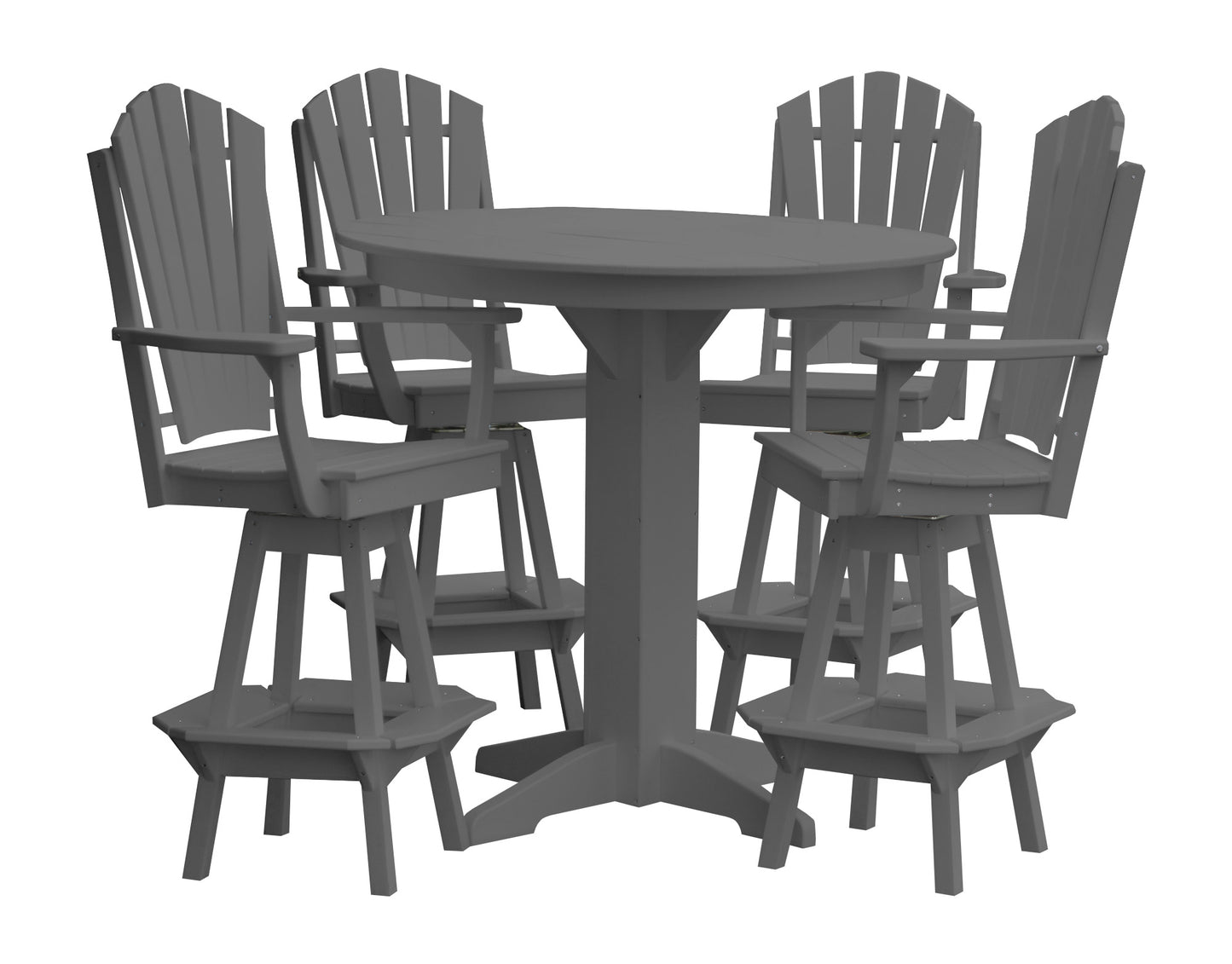 Bryton Park Poly Furniture Recycled Plastic 44in Round Bar Height Table with Fanback Swivel Bar Chair 5 Piece Set - LEAD TIME TO SHIP 10 BUSINESS DAYS