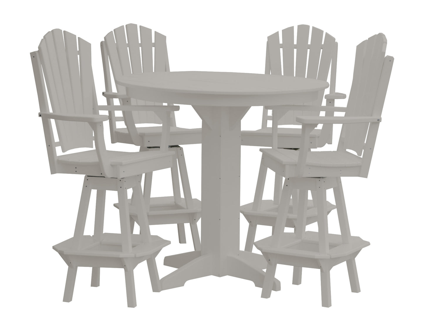 Bryton Park Poly Furniture Recycled Plastic 44in Round Bar Height Table with Fanback Swivel Bar Chair 5 Piece Set - LEAD TIME TO SHIP 10 BUSINESS DAYS