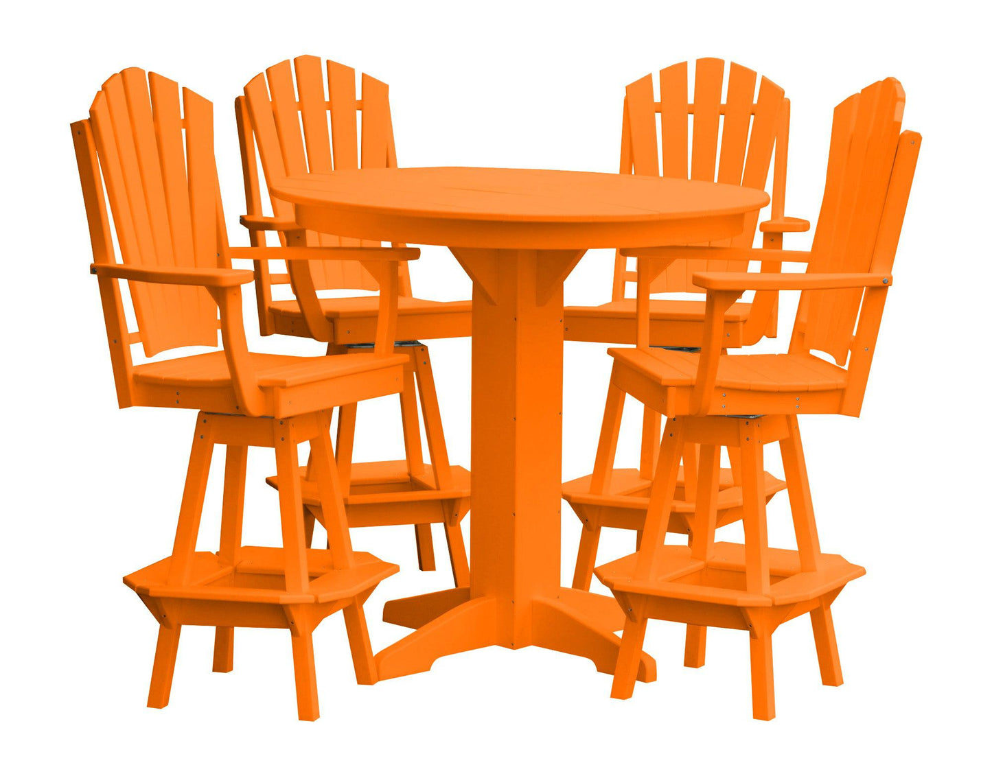 Bryton Park Poly Furniture Recycled Plastic 44in Round Bar Height Table with Fanback Swivel Bar Chair 5 Piece Set - LEAD TIME TO SHIP 10 BUSINESS DAYS