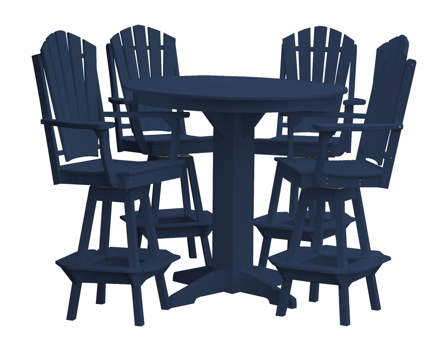 Bryton Park Poly Furniture Recycled Plastic 44in Round Bar Height Table with Fanback Swivel Bar Chair 5 Piece Set - LEAD TIME TO SHIP 10 BUSINESS DAYS