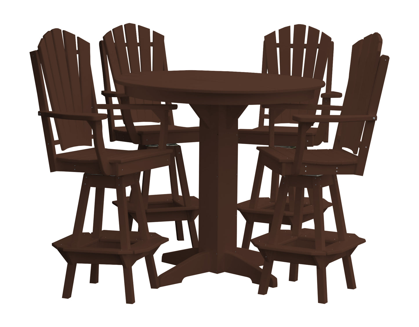 Bryton Park Poly Furniture Recycled Plastic 44in Round Bar Height Table with Fanback Swivel Bar Chair 5 Piece Set - LEAD TIME TO SHIP 10 BUSINESS DAYS