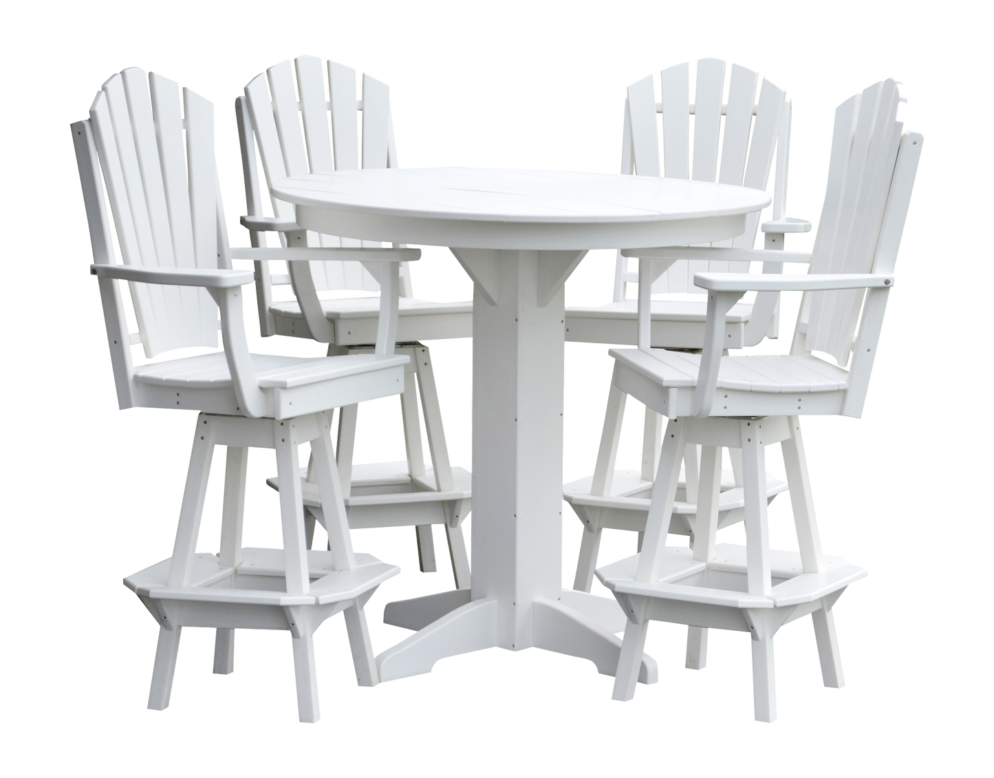 Bryton Park Poly Furniture Recycled Plastic 44in Round Bar Height Table with Fanback Swivel Bar Chair 5 Piece Set - LEAD TIME TO SHIP 10 BUSINESS DAYS