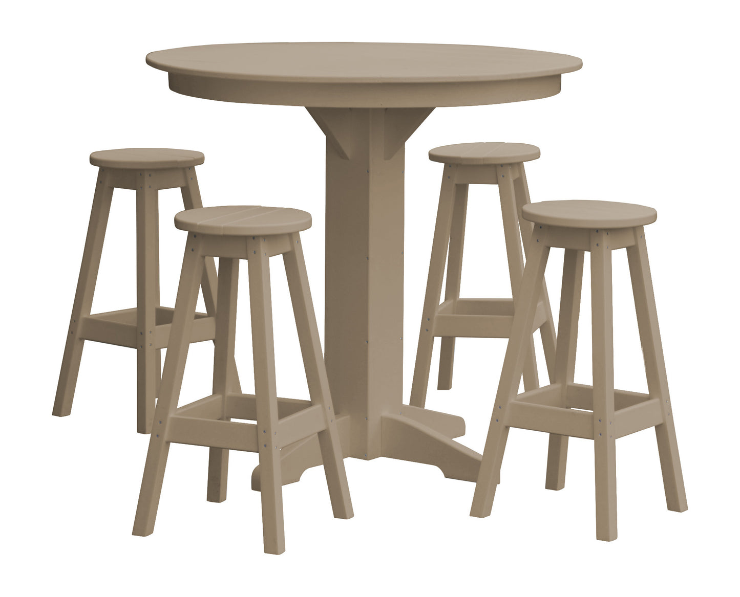 A&L Furniture Recycled Plastic 44in Round Bar Height Table with Bar Stools 5 Piece Set - LEAD TIME TO SHIP 10 BUSINESS DAYS
