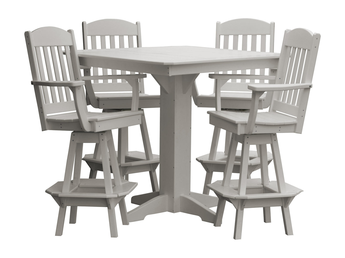Bryton Park Poly Furniture Recycled Plastic 44in Square Bar Height Table with Classic Swivel Bar Chairs 5 Piece Set - LEAD TIME TO SHIP 10 BUSINESS DAYS