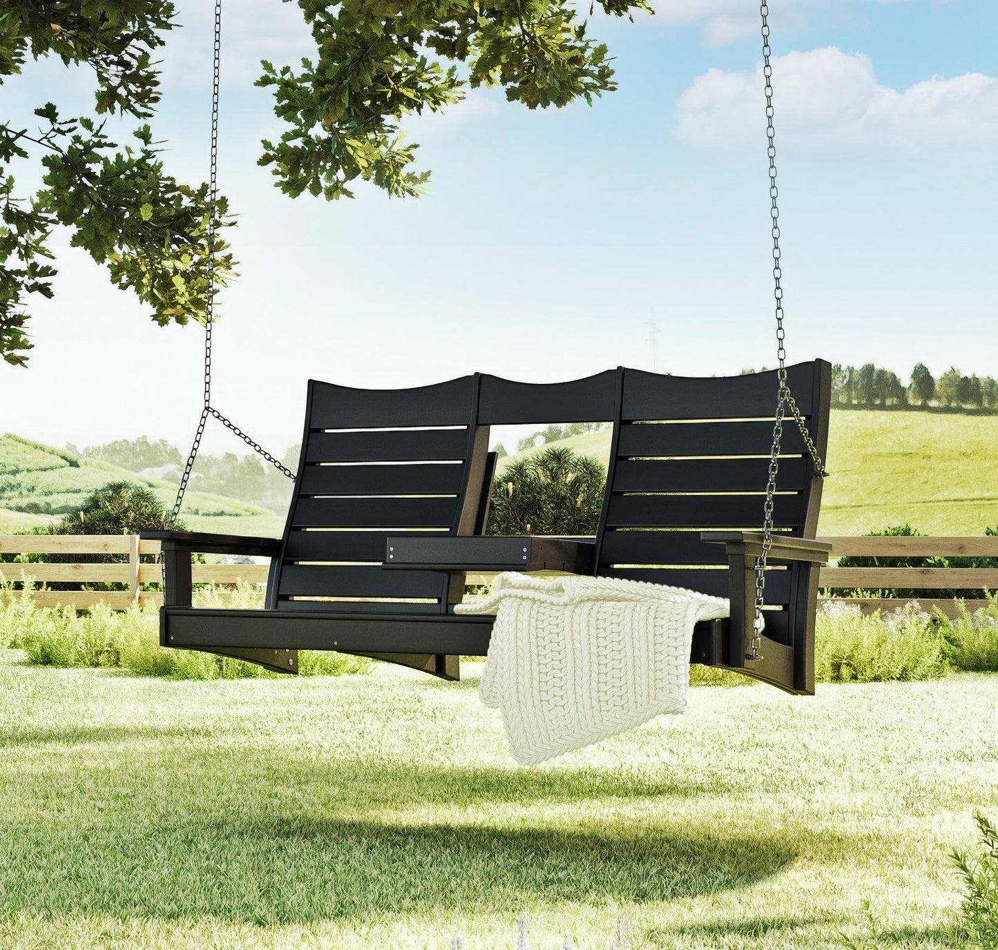 LuxCraft Recycled Plastic 5' Contour Porch Swing with Flip Down Center Console - LEAD TIME TO SHIP 7 BUSINESS DAYS OR LESS