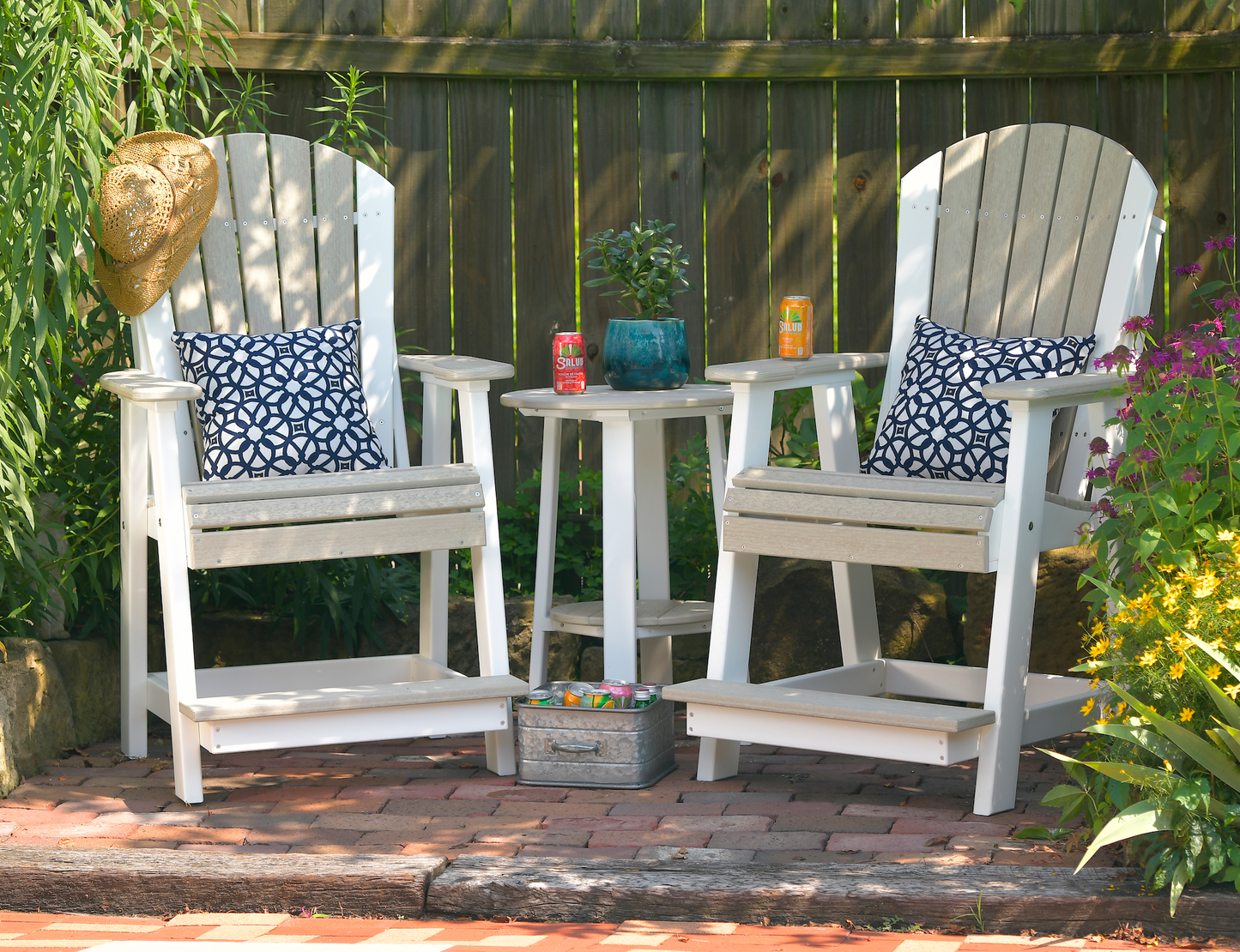 LuxCraft Recycled Plastic Adirondack Balcony Chair Set with 28"H Side Table (Counter Height ) - LEAD TIME TO SHIP 7 BUSINESS DAYS OR LESS