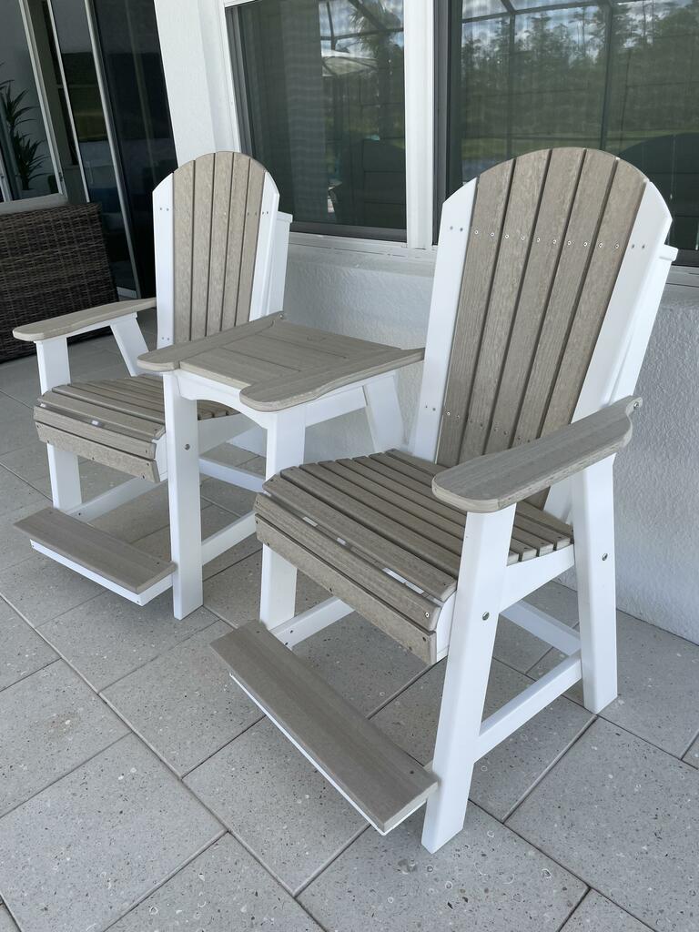 luxcraft recycled plastic balcony chair tete-a-tete connecting table birch on white set