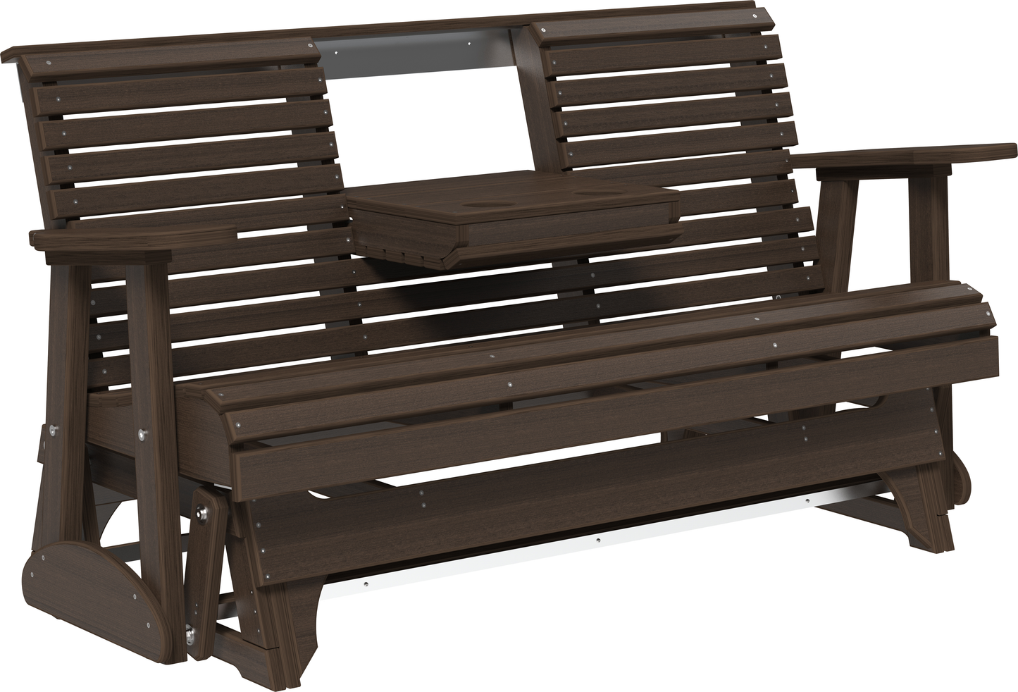 LuxCraft 5' Rollback Recycled Plastic Patio Glider with Flip Down Center Console - LEAD TIME TO SHIP 7 BUSINESS DAYS OR LESS
