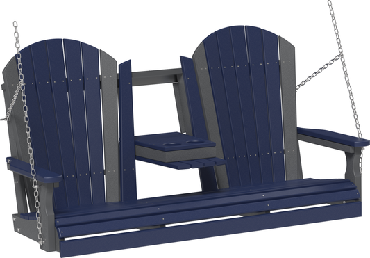 LuxCraft Adirondack 5ft. Recycled Plastic Porch Swing with Flip Down Center Console  - LEAD TIME TO SHIP 7 BUSINESS DAYS OR LESS