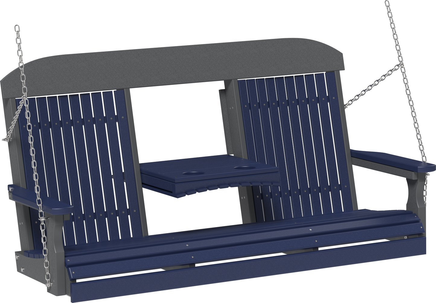 LuxCraft Classic Highback 5ft. Recycled Plastic Porch Swing with Flip Down Center Console - LEAD TIME TO SHIP 7 BUSINESS DAYS OR LESS