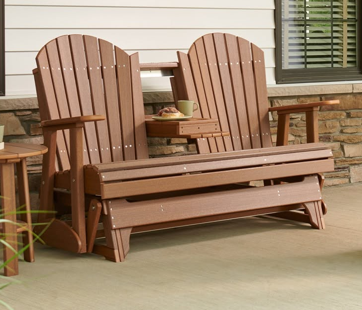 LuxCraft Recycled Plastic 5' Adirondack Glider Chair With Flip Down Center Console  - LEAD TIME TO SHIP 7 BUSINESS DAYS OR LESS