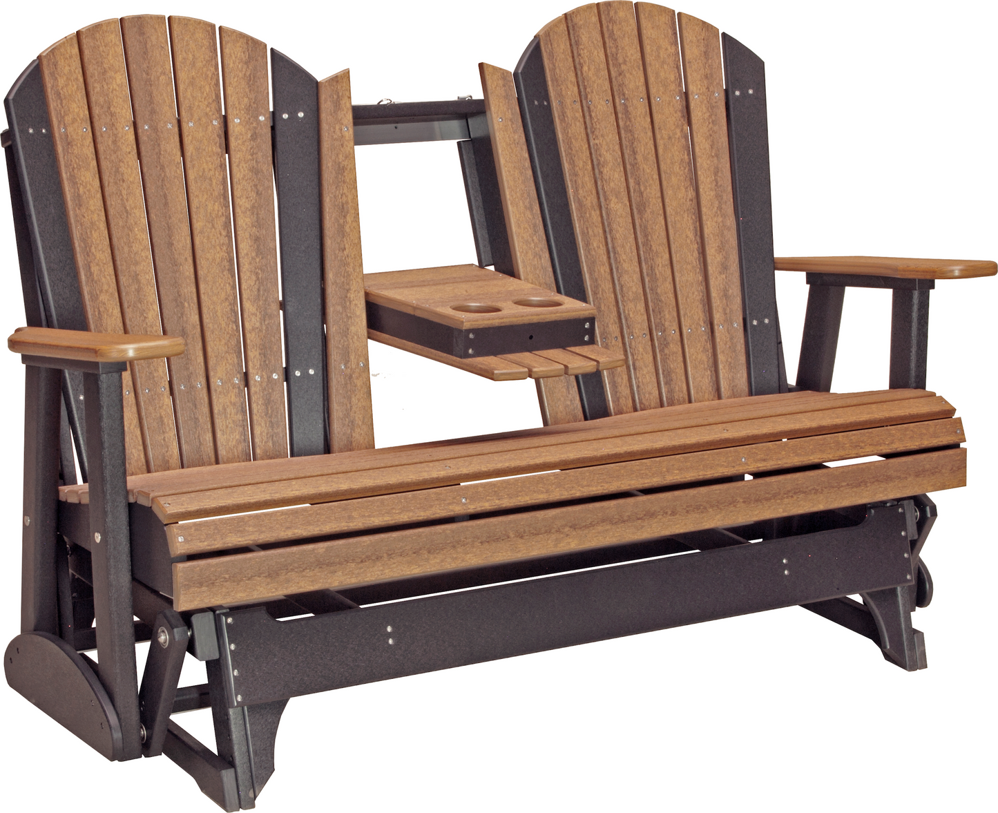 LuxCraft Recycled Plastic 5' Adirondack Glider Chair With Flip Down Center Console  - LEAD TIME TO SHIP 7 BUSINESS DAYS OR LESS