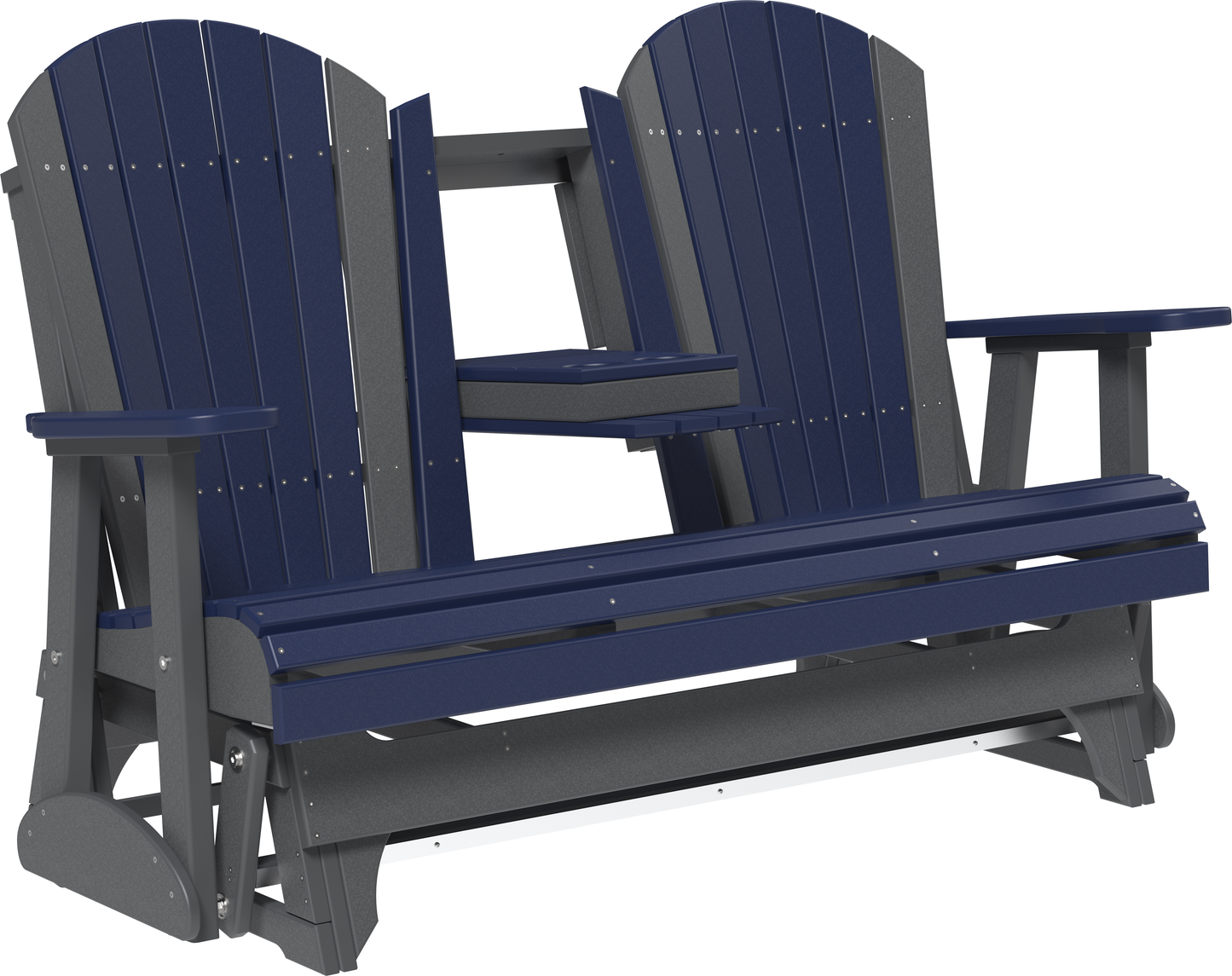 LuxCraft Recycled Plastic 5' Adirondack Glider Chair With Flip Down Center Console  - LEAD TIME TO SHIP 7 BUSINESS DAYS OR LESS