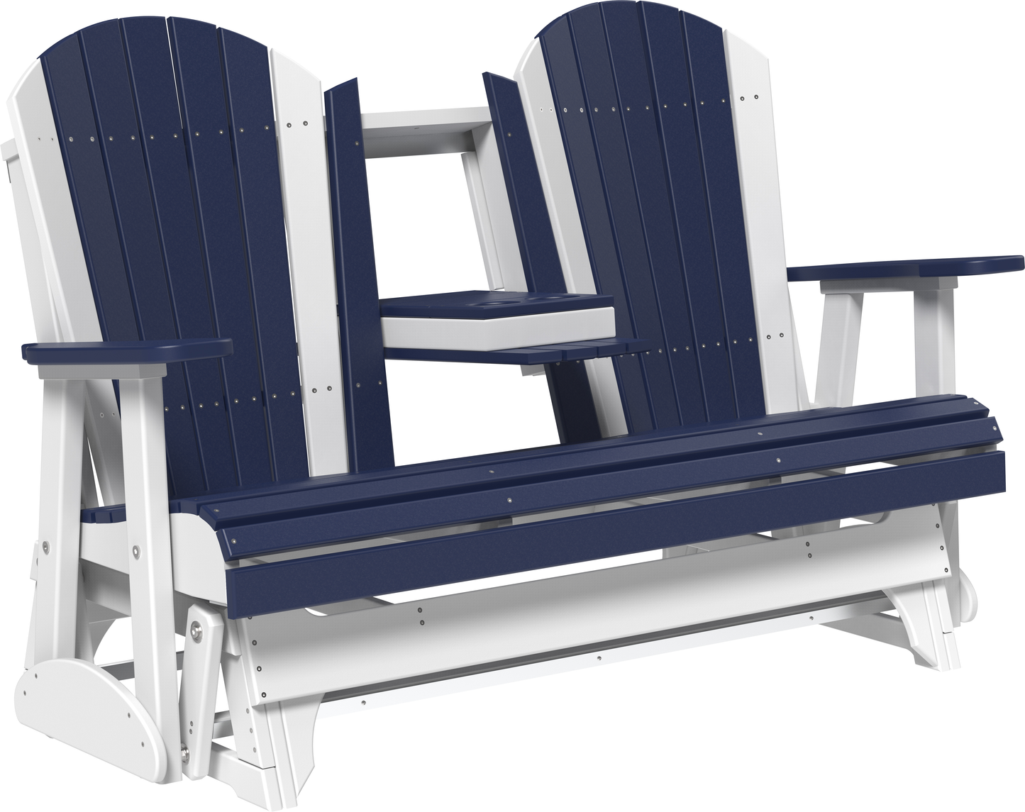 LuxCraft Recycled Plastic 5' Adirondack Glider Chair With Flip Down Center Console  - LEAD TIME TO SHIP 7 BUSINESS DAYS OR LESS