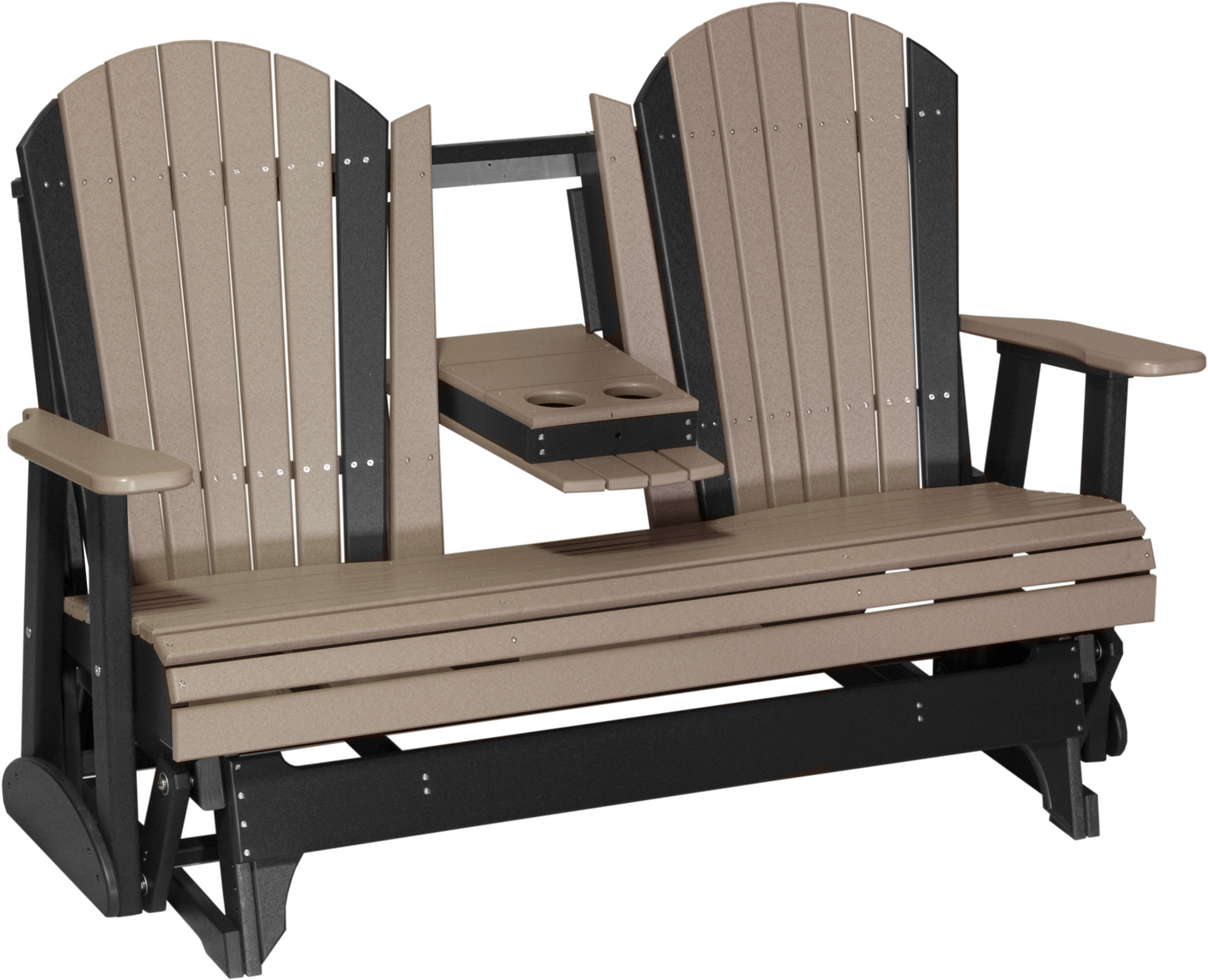 LuxCraft Recycled Plastic 5' Adirondack Glider Chair With Flip Down Center Console  - LEAD TIME TO SHIP 7 BUSINESS DAYS OR LESS