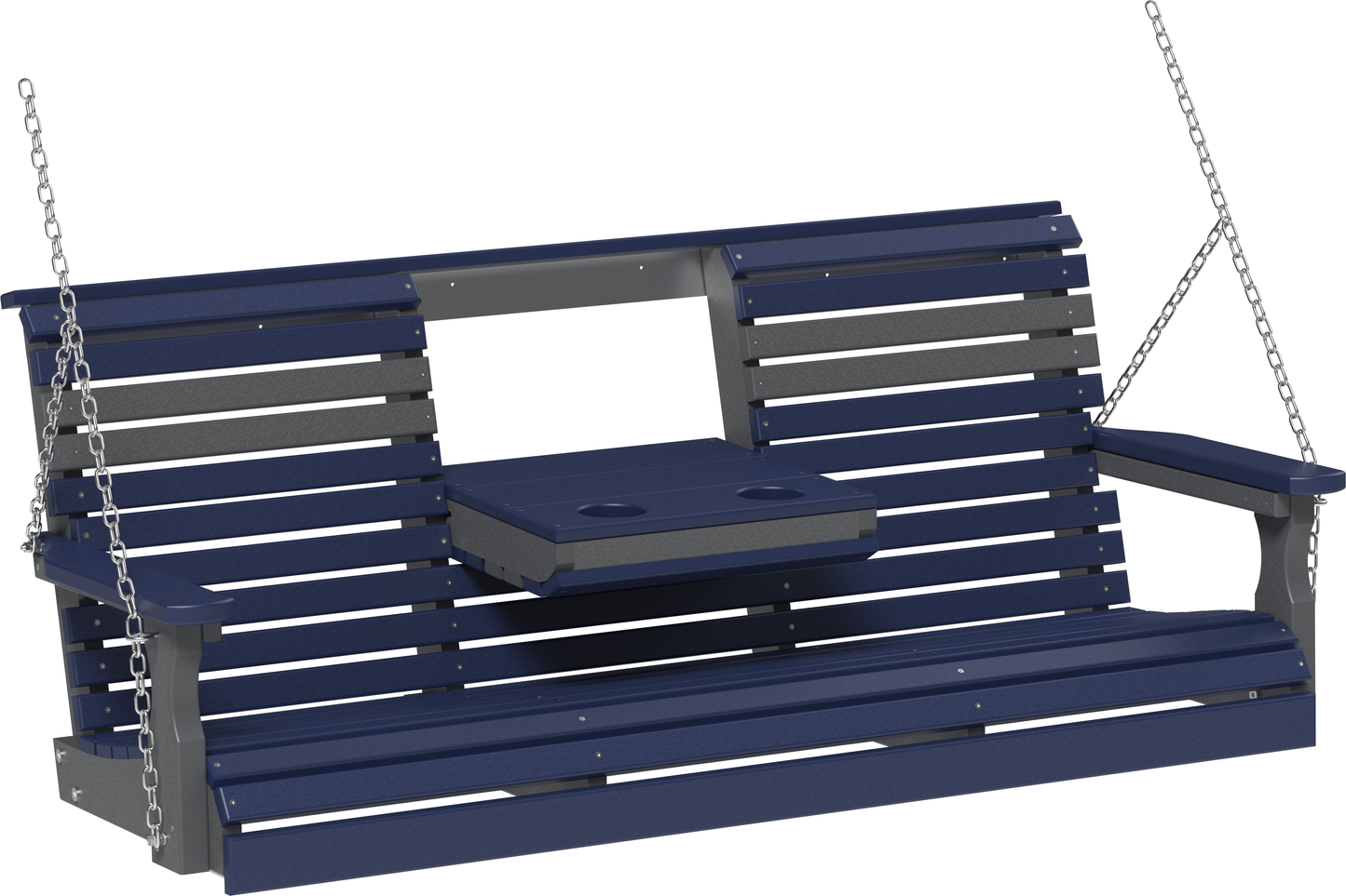 LuxCraft Rollback 5ft Recycled Plastic Plain Porch Swing with Flip Down Center Console - LEAD TIME TO SHIP 7 BUSINESS DAYS OR LESS