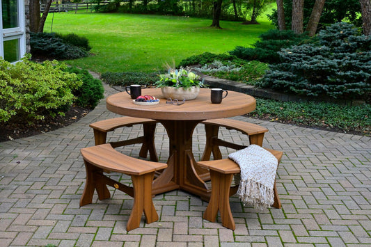 LuxCraft Recycled Plastic 4' Round Poly Dining Set with Four 28" Table Benches - LEAD TIME TO SHIP 3 TO 4 WEEKS