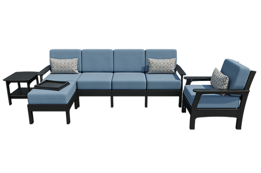 Patiova VaraMora Deep Seating 4-Piece Set: 4-Seat Sofa, Chair, Side Table, and Ottoman with Hideaway Tray - LEAD TIME TO SHIP 4 WEEKS