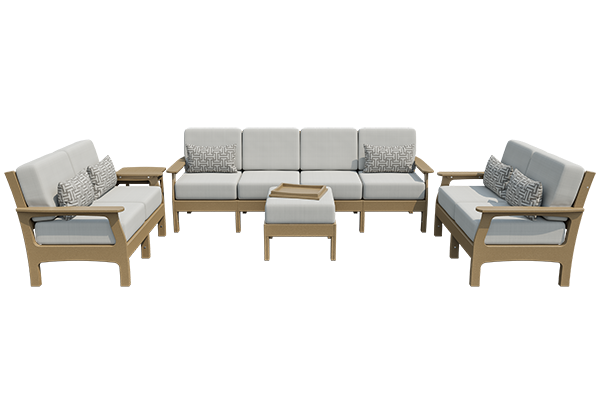 Patiova VaraMora Deep Seating 5-Piece Set: 4-Seat Sofa, 2 Loveseats, 1 Side Table, and Ottoman with Hideaway Tray - LEAD TIME TO SHIP 4 WEEKS