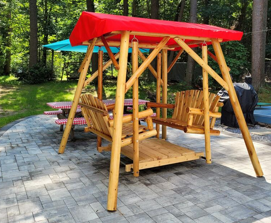 Moon Valley Rustic Outdoor Cedar Log Double Glider With Optional Canopy - LEAD TIME TO SHIP 4 WEEKS OR LESS