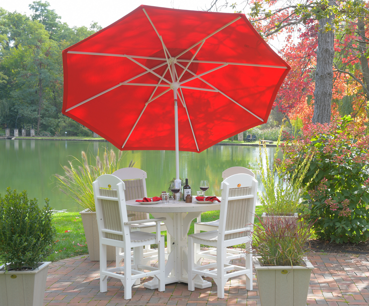 LuxCraft Aluminum Crank Lift Push Button Tilt 9' Market Umbrella - LEAD TIME TO SHIP 7 BUSINESS DAYS OR LESS
