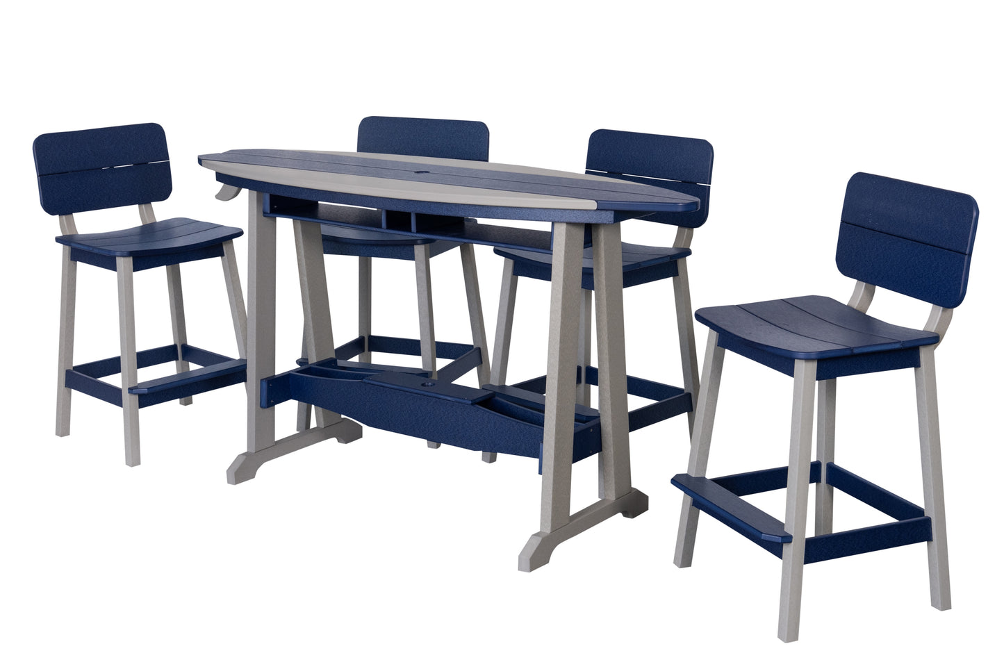 Beaver Dam Woodworks 6' Surf-Aira Bar Table Saddle Bar Stool w/ Back 5 Piece Set - BAR HEIGHT - LEAD TIME TO SHIP 4 WEEKS OR LESS