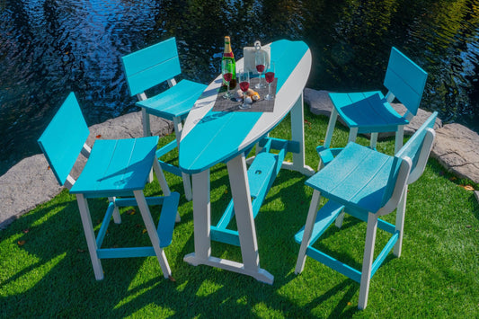 Beaver Dam Woodworks 6' Surf-Aira Bar Table Saddle Bar Stool w/ Back 5 Piece Set - BAR HEIGHT - LEAD TIME TO SHIP 4 WEEKS OR LESS