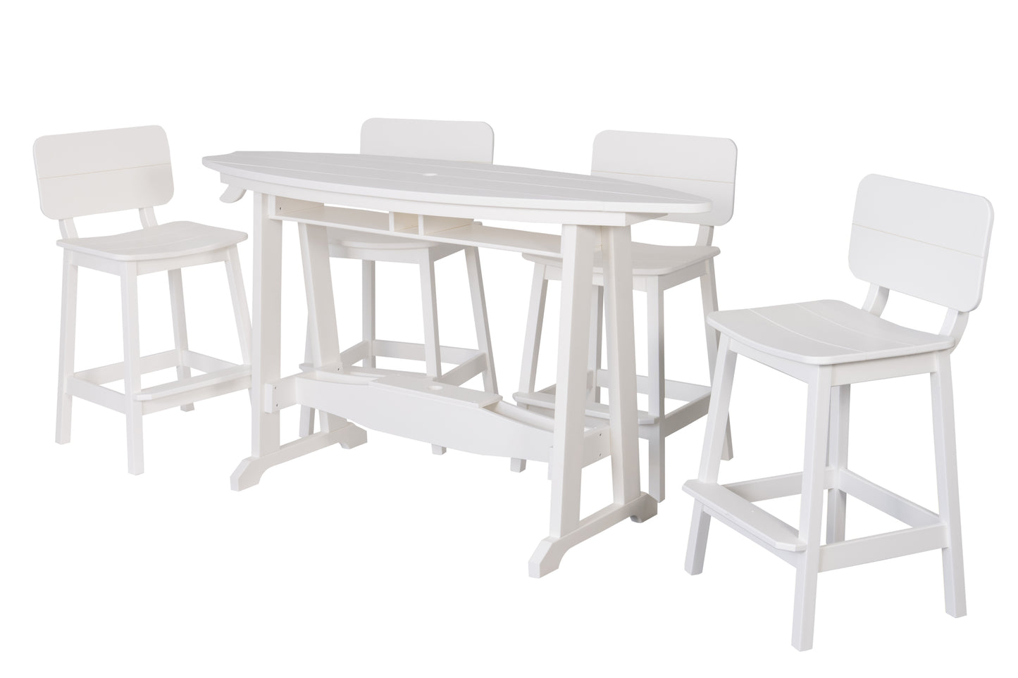 Beaver Dam Woodworks 6' Surf-Aira Bar Table Saddle Bar Stool w/ Back 5 Piece Set - BAR HEIGHT - LEAD TIME TO SHIP 4 WEEKS OR LESS