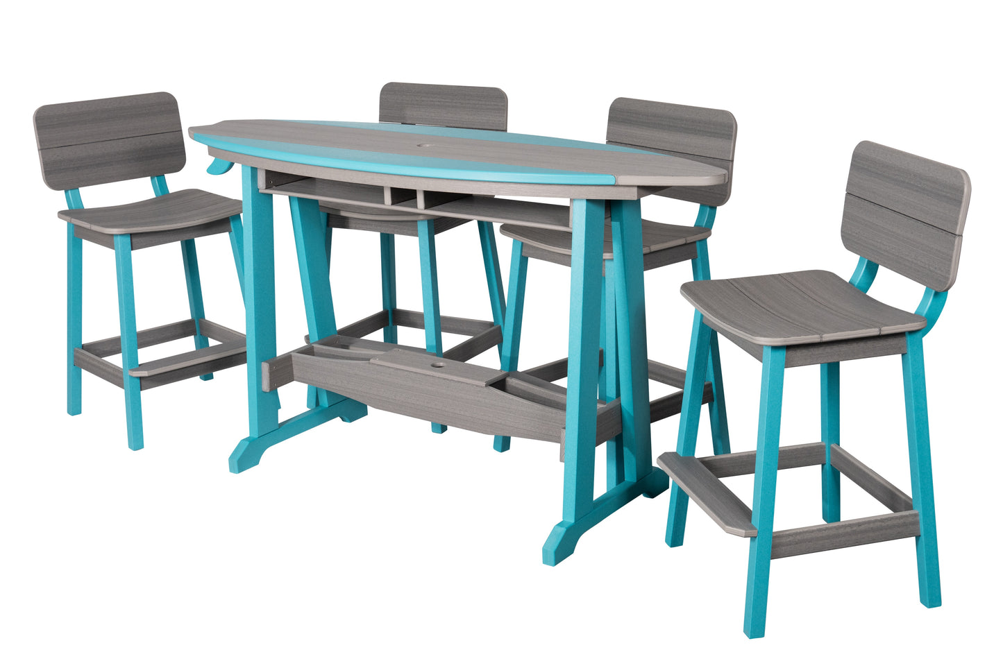 Beaver Dam Woodworks 6' Surf-Aira Bar Table Saddle Bar Stool w/ Back 5 Piece Set - BAR HEIGHT - LEAD TIME TO SHIP 4 WEEKS OR LESS