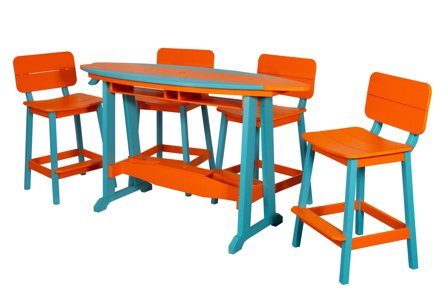 Beaver Dam Woodworks 6' Surf-Aira Bar Table Saddle Bar Stool w/ Back 5 Piece Set - BAR HEIGHT - LEAD TIME TO SHIP 4 WEEKS OR LESS