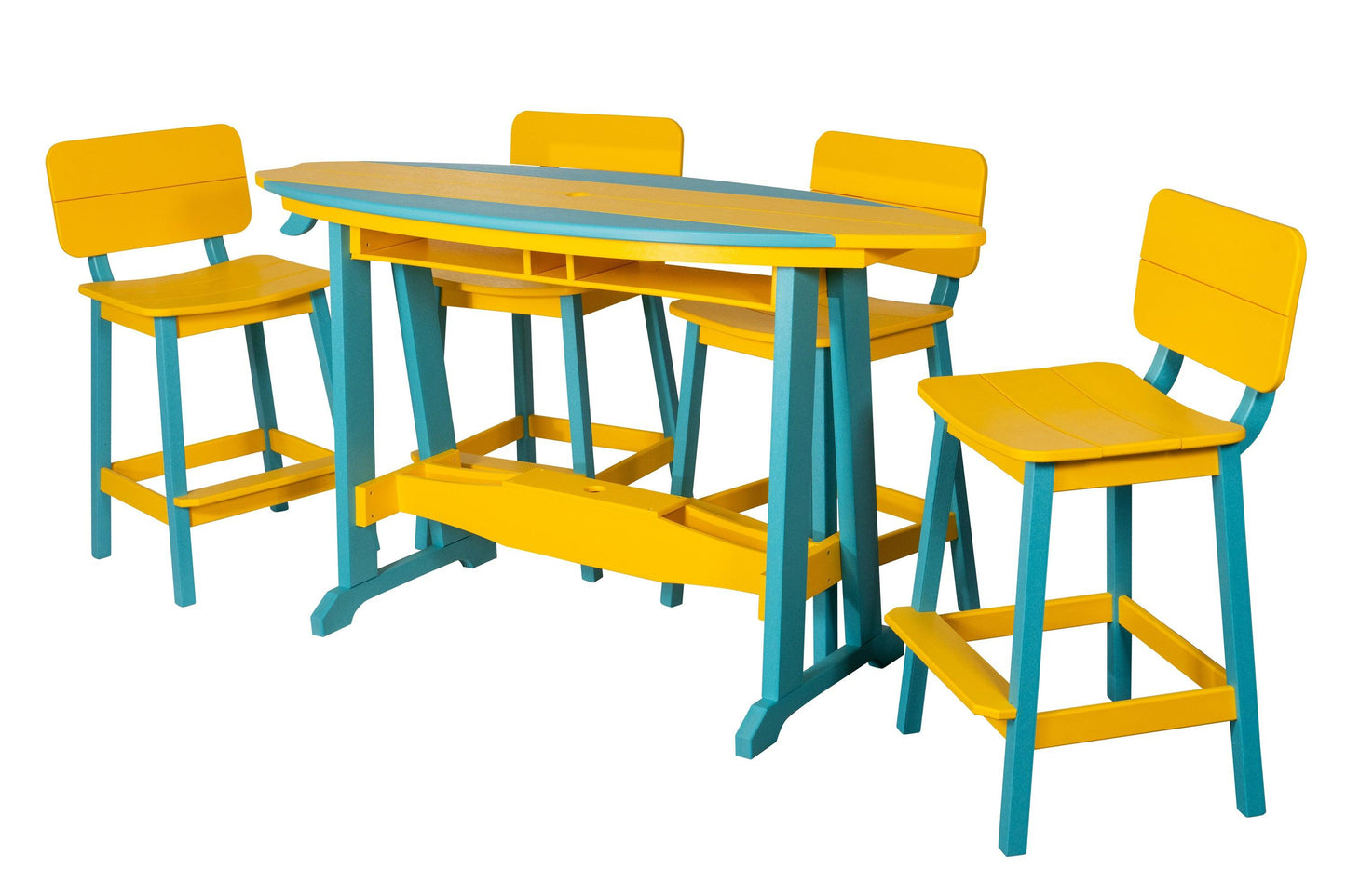 Beaver Dam Woodworks 6' Surf-Aira Bar Table Saddle Bar Stool w/ Back 5 Piece Set - BAR HEIGHT - LEAD TIME TO SHIP 4 WEEKS OR LESS
